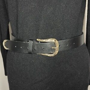 Top Shop Black Belt With Decorative Gold Buckle